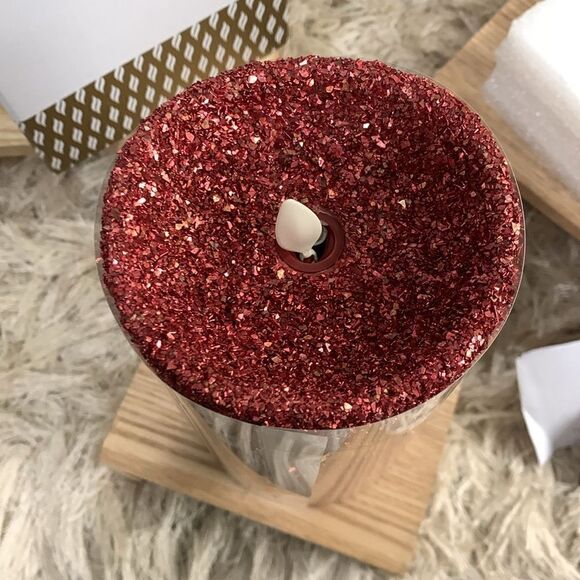 Luminara Red Glitter 7” Red Pillar Flameless Indoor Candle With Remote - Picture 7 of 17